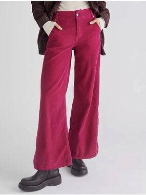 We The Free People Harlow Mid-Rise Wide-Leg Corduroy Pants – Pink, Size 29